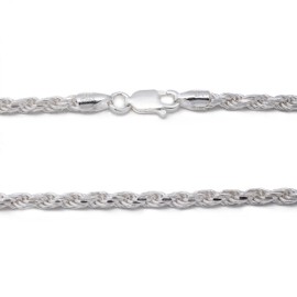 HarlemBling Real Solid 925 Sterling Silver Chain - Men's Women's 3mm Silver Rope Chain - 18-30" Made In Italy (20)