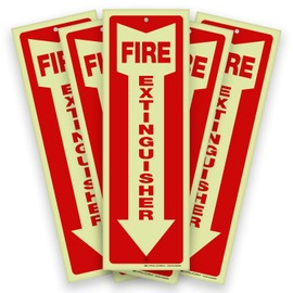 iSYFIX iSYFIX Fire Extinguisher Glow in the Dark Signs C 5 Pack 4x12 Inch C 40 mil Thick Polystyrene Plastic, Laminated for Ultimate UV, Weather, Scratch, Water & Fade Resistance, Indoor & Outdoor