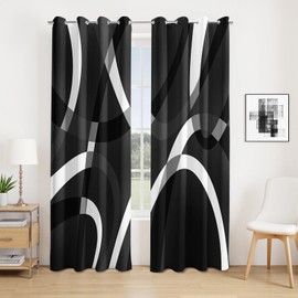 weesire Black and White Blackout Curtains for Bedroom Living Room 2 Panels 100% Blackout Modern Circle Pattern Curtains Abstract Stripe Curtains, 52x96 Inches