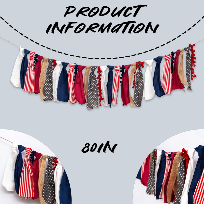 Upfirst 4th of July Patriotic Fabric Garland Banner