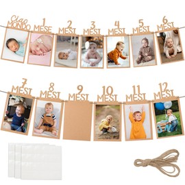 Italian Photo Banner 1st Birthday for 1 to 12 Months Baby Photo Garland Birthday Decoration Hanging Wall Decoration for Girls Boys Party Decoration Celebrations Kraft Paper Garland First Communion