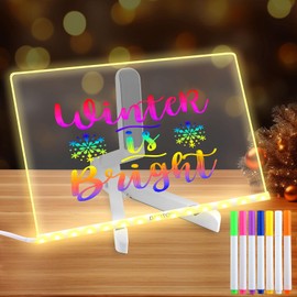 LED Note Board with Colors,Drawing Board, with Adjustable Stand,Rewritable Illuminated Acrylic Notepad- Includes 7 Pens Color Markers - Ideal for Office, School, Home & Kids(11.81inX7.87in)
