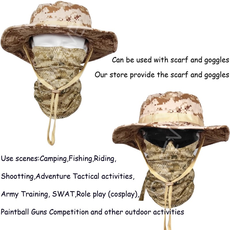 QMFIVE Tactical Boonie Hat Scarf Unisex Camouflage Rounded Hat Fisherman