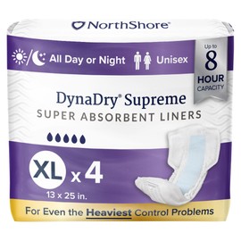 NorthShore DynaDry Supreme Liners Incontinence for Women and Men, X-Large, Starter Pack/4