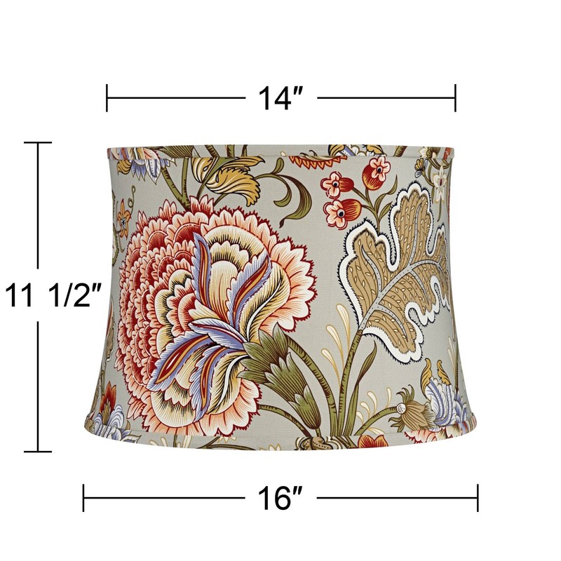 Sage Green with Flower Print Medium Drum Lamp Shade 14"