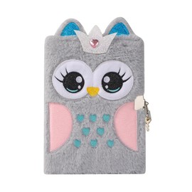 BOLLEY JOSS Fluffy Cartoon Owl Notebook Cute Animal Plush Secret Diary with Lock & Keys Fuzzy Journal Writing Pad A5 Lined 152 Pages