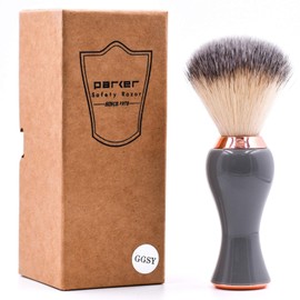 Parker Safety Razor Premium Synthetic Bristle Shaving Brush with Stand - Super Soft Bristles for Sensitive Skin - Deluxe Grey and Rose Gold Handle - Shaving Brush for Men and Women