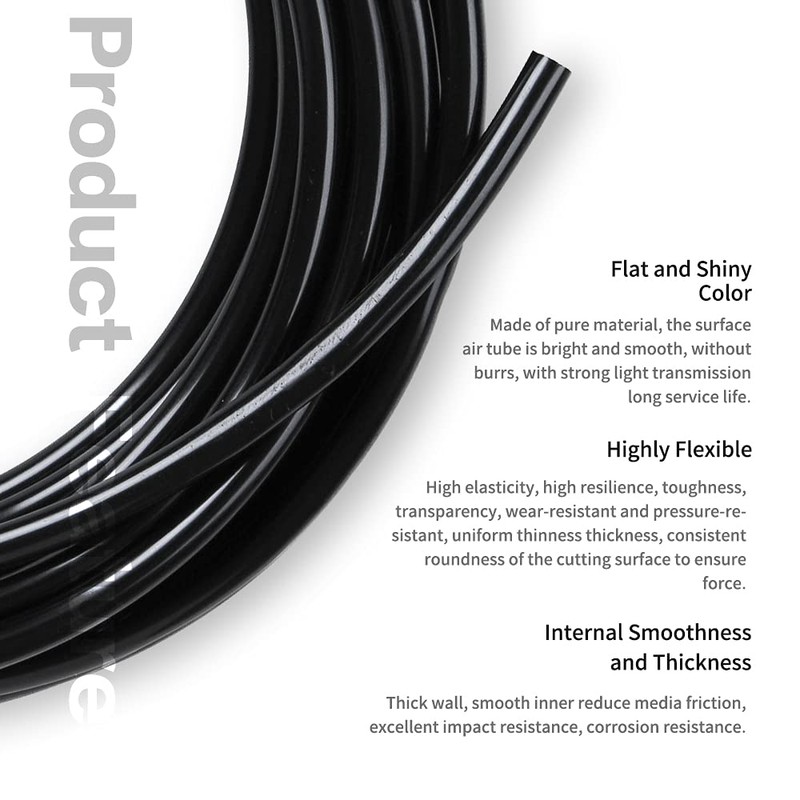 Pneumatic Tubing Black PU Air hose Pipe Tube Kit 6mm