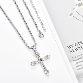 PRAYMOS Silver Cross Necklace 925 Sterling Silver Crucifix Pendant Faith Necklace for Women Girls Christian Religious Jewelry Necklace for Birthday, Sterling Silver, Cubic Zirconia