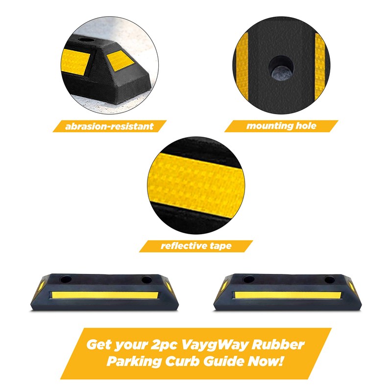 VaygWay Heavy Duty Rubber Parking Curb Guide –Car Block -