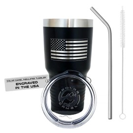 United States of America Flag Travel Mug for Men & Women, Polar Camel Black Vacuum Insulated Stainless Steel Tumbler with Clear Lid, Stainless Steel Straw, and Straw Cleaner (30 oz)