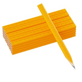 25 Pack Carpenter Pencils with Ruler - Flat Yellow Octagonal Woodworking Pencils for Construction, Marking, Framing - Hard HB Graphite