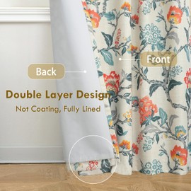 DriftAway Ada Floral Botanical Print Flower Leaf Lined Thermal Insulated Room Darkening Blackout Window Curtains 2 Layers Set of 2 Panels Each 52 Inch by 96 Inch Orange Teal Beige Linen