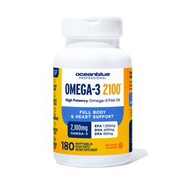 Oceanblue Professional Omega-3 2100 – 180 ct – Triple Strength Burpless Fish Oil Supplement with High-Potency EPA, DHA, DPA – Wild-Caught – Orange Flavor (90 Servings)