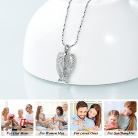 Imrsanl Angel Wing Cremation Jewelry Urn Necklace for Ashes for Women Men Stainless Steel Urn Pendant Ashes Holder Memorial Jewelry (Silver-Wings)