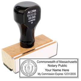 Massachusetts State Seal Notary Stamp, MA Notary Stamp, State Board Approved, Economical Wood Handle Rubber Stamp, Uses Stamp Pad, Rectangular Shape, Sized 7/8" x 2-1/4", Massachusetts Notary