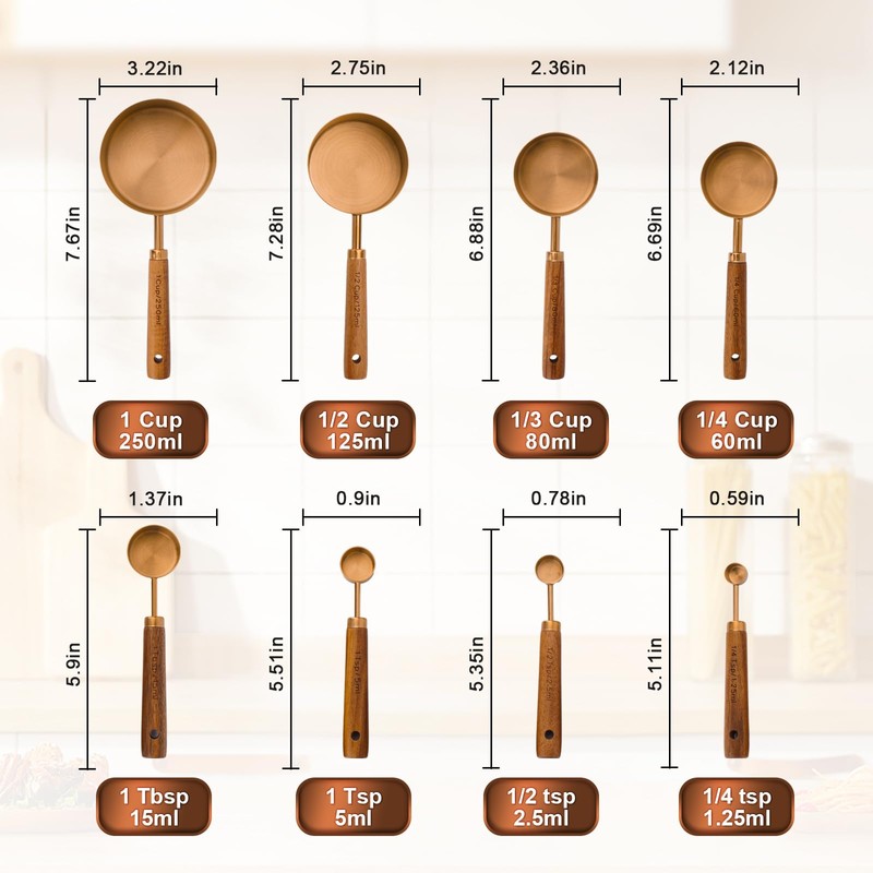 AGIgear Premium Measuring Cups and Spoons Set with Wood Handle