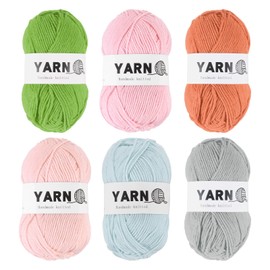 Rebower 6Pcs Acrylic Yarn 790 Yard 4 Ply Soft Crochet Yarns Sport Weight Yarn,[for DIY Crocheting Knitting Craft ]-300g/Dark Pink,Light Gray,Green,Pink,Light Blue,Light Orange