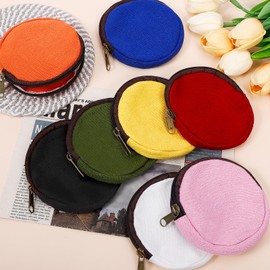 Sinzip 6 Pieces Mini Round Cotton Canvas Makeup Bag with Bottom, Multi-Purpose Zipper Coin Purse Pouch Cosmetic Bag Travel Toiletry Pouch, Blank DIY Craft Bag (Black, XS)