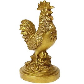 Golden Brass Feng Shui Rooster Statue 3.9”(H) Coin Money Luck Home Décor Sculpture Auspicious Animal Chinese Zodiac Gift Collection PTZY019