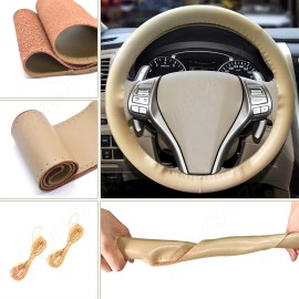 CHUSYYRAY Car Steering Wheel Cover Genuine Leather Sport DIY With Needles Beige Thread US