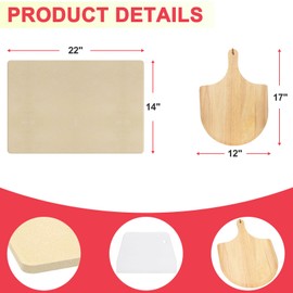 DcYourHome Universal Extra Large Pizza Stone for Oven BBQ Grilling, 22" x 14" Natural Cordierite Rectangular Baking Stone Pizza Making Accessories with Wood Pizza Peel Plastic Scraper for Baking Bread