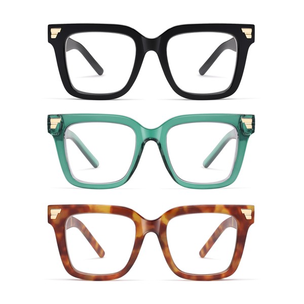 AMOMOMA 3 Pack Retro Oversized Square Reading Glasses for Women