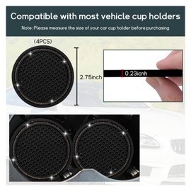 Dickno 4 PCS Bling Car Cup Coaster, 2.75 Inch Crystal Rhinestone Auto Cup Holder Insert Coaster, Anti-Slip Durable Car Drink Cup Mat, Universal Vehicle Interior Decor Accessories (Black & Gray)