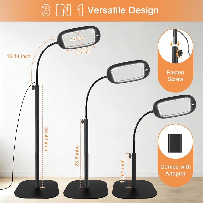 30X/10X Floor Magnifying Glass with Light and Stand, 45 LED