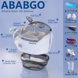 Sistema de riego nasal: máquina eléctrica de enjuague sinusal Neti Pot para cuidado nasal, dispositivo limpiador de nariz con 30 paquetes de sal y una