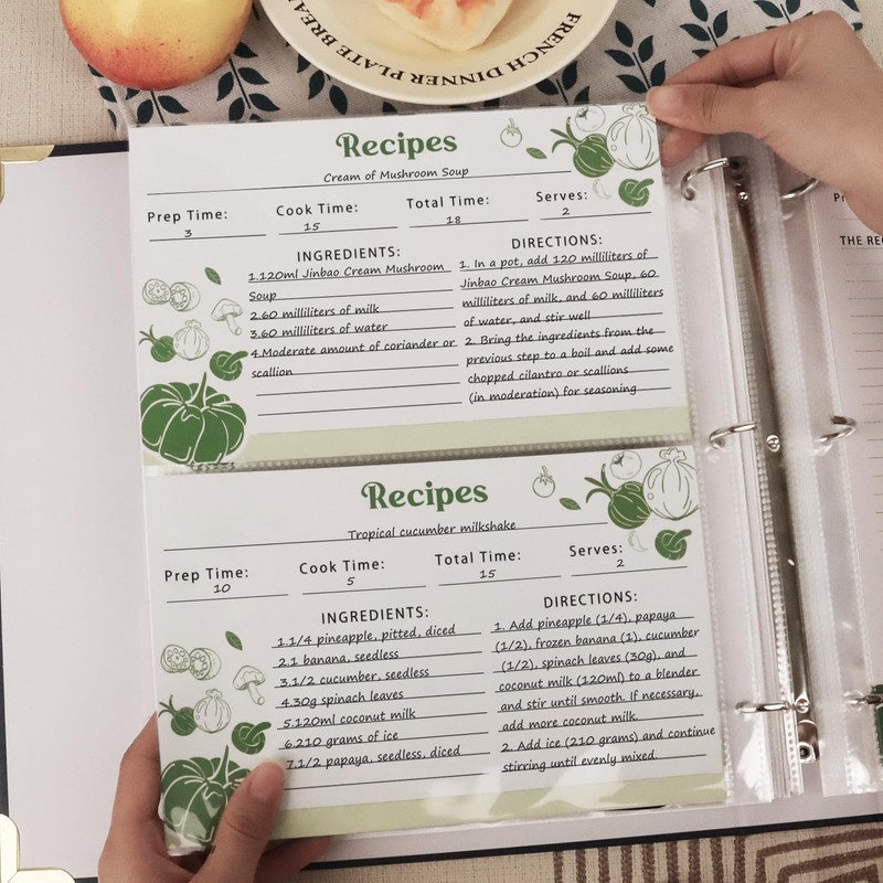 Recipe Binder with Clear Protective Plastic Sleeves, 8.5x11 3 Ring
