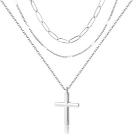 ALEXCRAFT Layered Bows Cross Chain Gold Silver Women's Necklace with Pendant Fashion Jewellery for Her Women Girlfriend Mum Cross