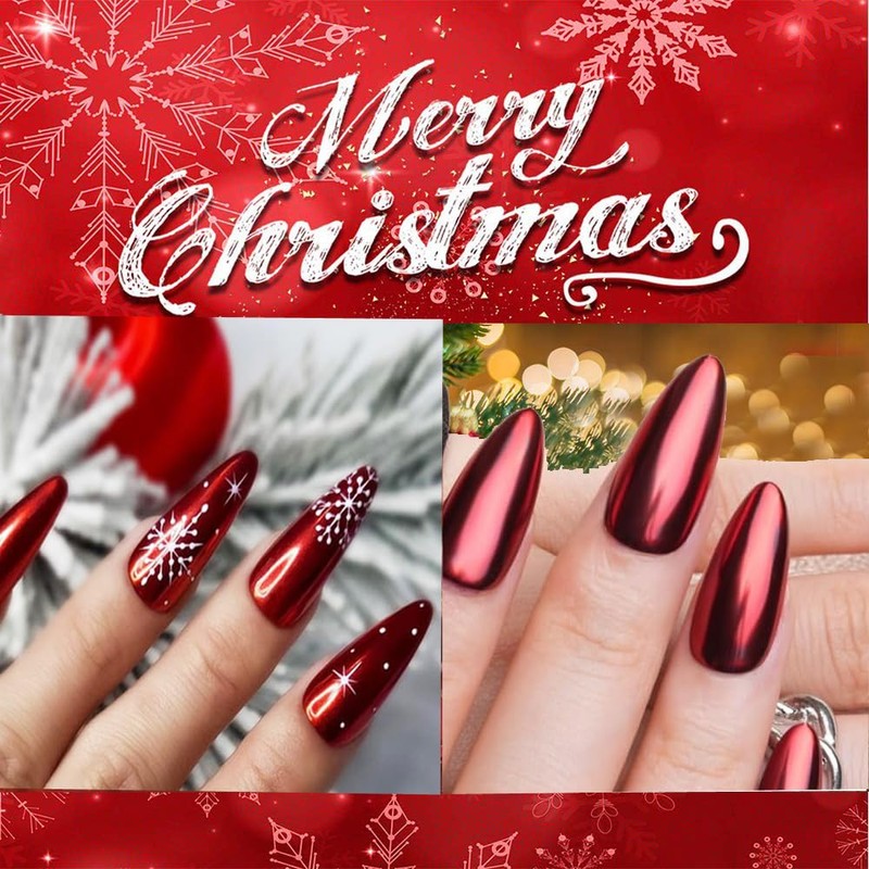 Pretty Diva Christmas Red Chrome Nail Powder, Red Nails Chrome