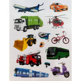 Vehicles Stickers for Arts and Crafts Boys - Car Stickers for Party Favors School and Classroom Learning - Trucks, Cars, Motorcycle, Bus, and Fire Trucks Sticker Labels - 60 Pack