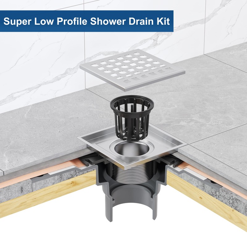 Neodrain 4 in Square Shower Drain Brushed 304 Stainless Steel,