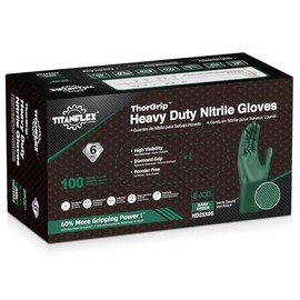 TitanFlex Green Nitrile Gloves 6 Mil Heavy Duty, XX-Large, Raised Diamond Texture Industrial Gloves for Mechanic Gardening Yard Work (Box of 100)