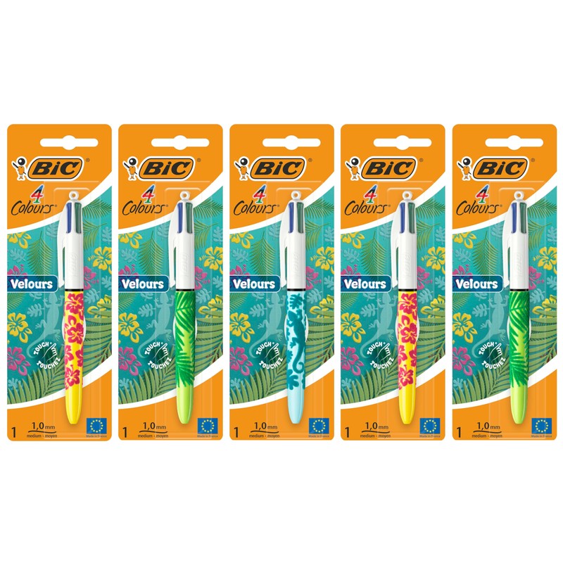 Bic 4 Colours Velour Retractable Multi-Coloured Ballpoint Pens, Medium Point