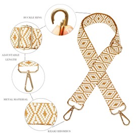 WENSIDUO 1.97" Wide Purse Strap, Adjustable Handbag Strap Replacement Shoulder Crossbody Bag Strap, Khaki Rhombus, Standard