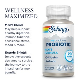 SOLARAY SOLARAY Mycrobiome Probiotic Men's Formula, Probiotics for Men, Gut Health, Digestion, Immune Function & More, 20 Billion CFU Mens Probiotic, 24 Strains Plus Prebiotic, 30 Servings, 30 VegCaps