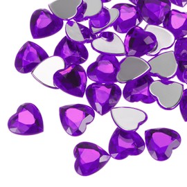 sourcing map 40 Pcs Acrylic Heart Rhinestone 15mm Flat Back Plastic Gems Jewelry Stickers for Craft Bead Face Painting Costume Jewelry Making, Dark Purple