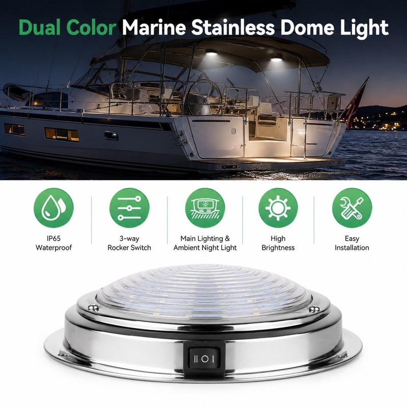 7 Inch 12V Marine Boat Dome Light Dual Color