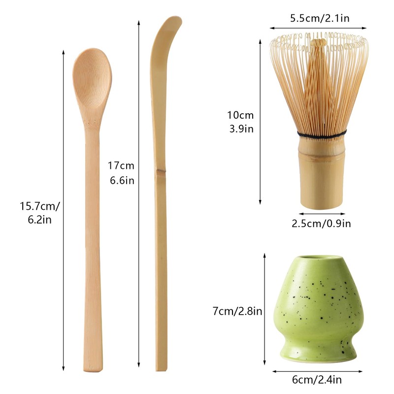 Matcha Tea Set with Bamboo Matcha Whisk and Spoon, Ceramic