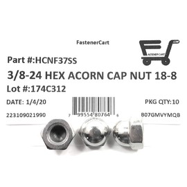 3/8-24 Acorn Cap Nuts 18-8 Stainless Steel - Fine Thread UNF (10 Pieces)