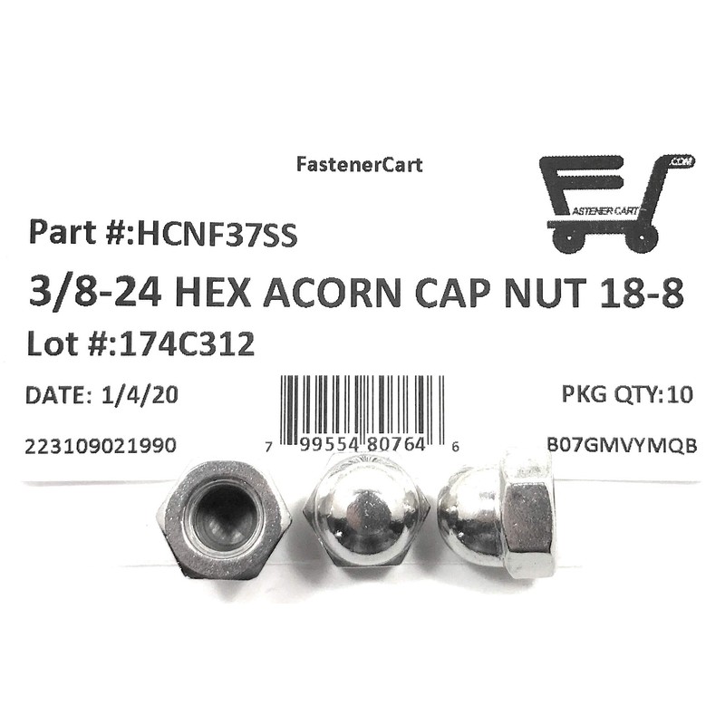 3/8-24 Acorn Cap Nuts 18-8 Stainless Steel - Fine Thread