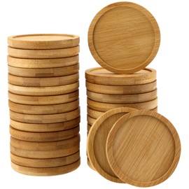 PINGEUI 30 Pack 3 Inch Round Bamboo Coasters, Natural Wooden Drink Coasters, Round Bamboo Saucer Decorative Succulent Tray for Cups, Outdoor and Indoor Plant Pots