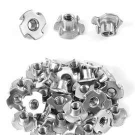 30 Pcs Four Jaw Nuts, 1/4-20 Stainless Steel Four-Jaw Tee Nuts for Wood Rock Climbing Holds t Nuts for Wood Climbing Support Point Cabinet Furniture Thread Insertion
