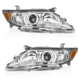 WEELMOTO Headlights Compatible with 2010 2011 Camry 4-Dr Sedan Only Fits US Version, Does NOT Fit Hybrid Models, for 01-11 Camry Headlamp Chrome Housing Amber Reflector