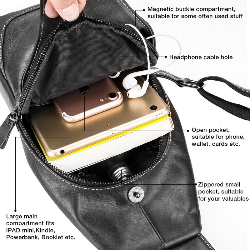 HARPIMER Novatech Men's Cowhide Sling Backpack Sling Bag, Chest Bag,