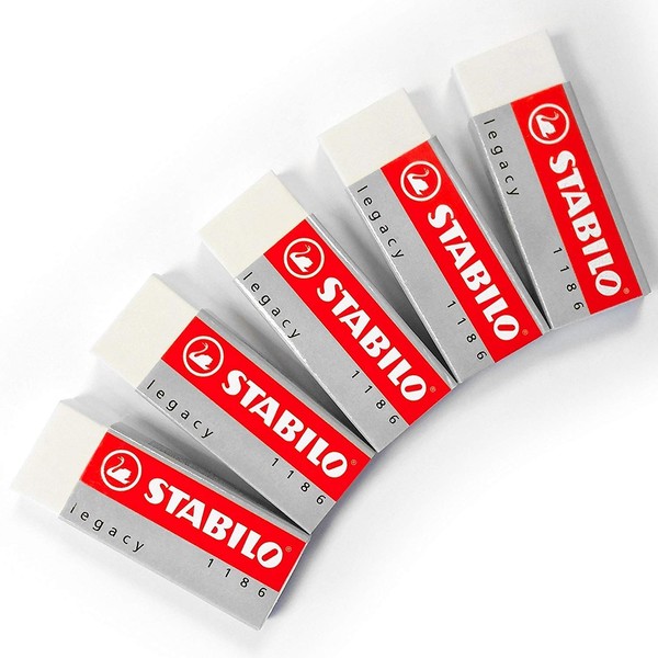 STABILO LEGACY LARGE WHITE ERASER PLASTIC RUBBER ERASERS [Pack of 5 Erasers]