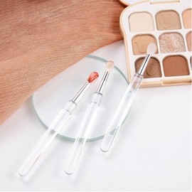 3Pcs Silicone Lip & Eyebrow Brush Set - Makeup Brushes for Lipstick, Eyeshadow & Cream Mask - Reusable Transparent Handle Applicator for Home & Travel, Includes Caps & Nail Art Tools